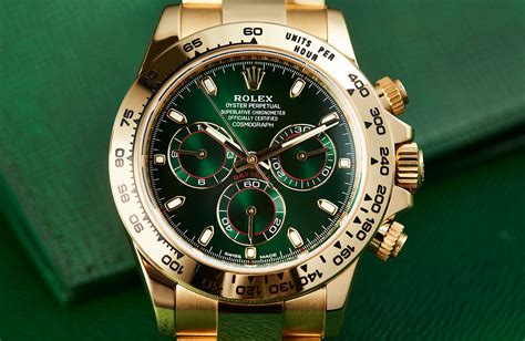 solid gold rolex green face|Rolex daytona gold green dial.